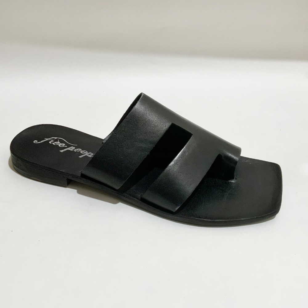 Free People Lander Black Leather Slide Sandal Slip On Flat Mules Summer Shoes 39 - Picture 7 of 9